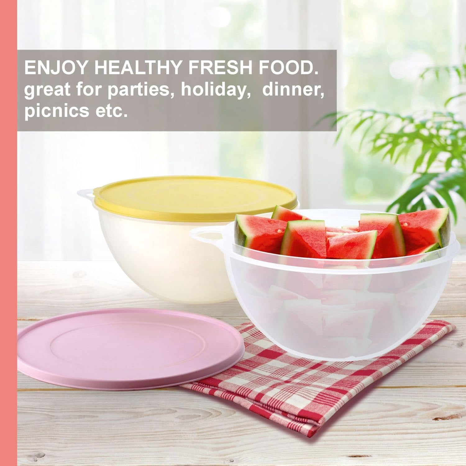 SIGNORA WARE 2‑Pack Large Food Storage Containers – Airtight Lids, Pink & Yellow