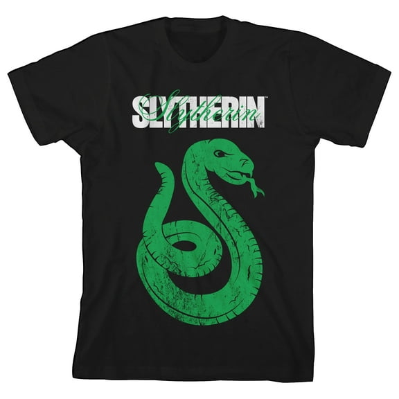 Harry Potter Slytherin Grunge Effect Youth Boys Black T-Shirt-Medium