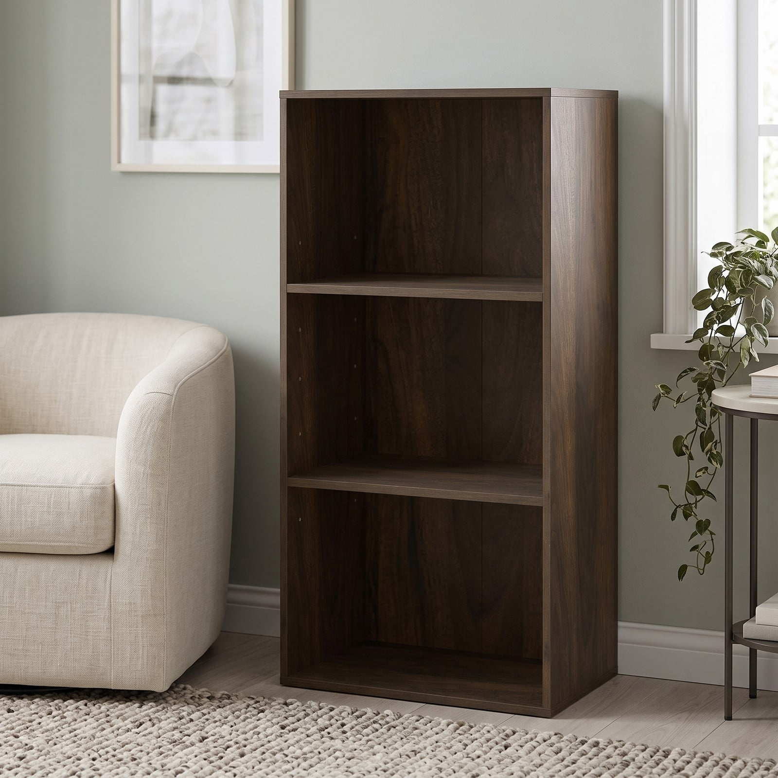 Furnibear 3-Tier Open Shelf Bookcase, Modern Freestanding Storage Display Cabinet with 2 Adjustable Shelves and Anti-Tip Kit for Living Room Bedroom Home, Walnut Brown