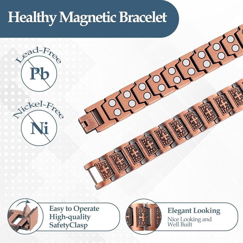 GMOX Men's Copper Bracelet,3X Strength 99.99% Pure Copper Magnetic Bracelets,Adjustable Length