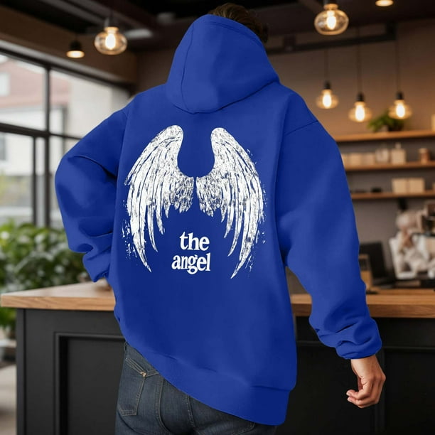 MHFRRA Sudadera con Capucha Informal con Estampado de Ángel de Invierno, Forrada, Cálida, Suave y Cómoda, para Uso Diario Azul