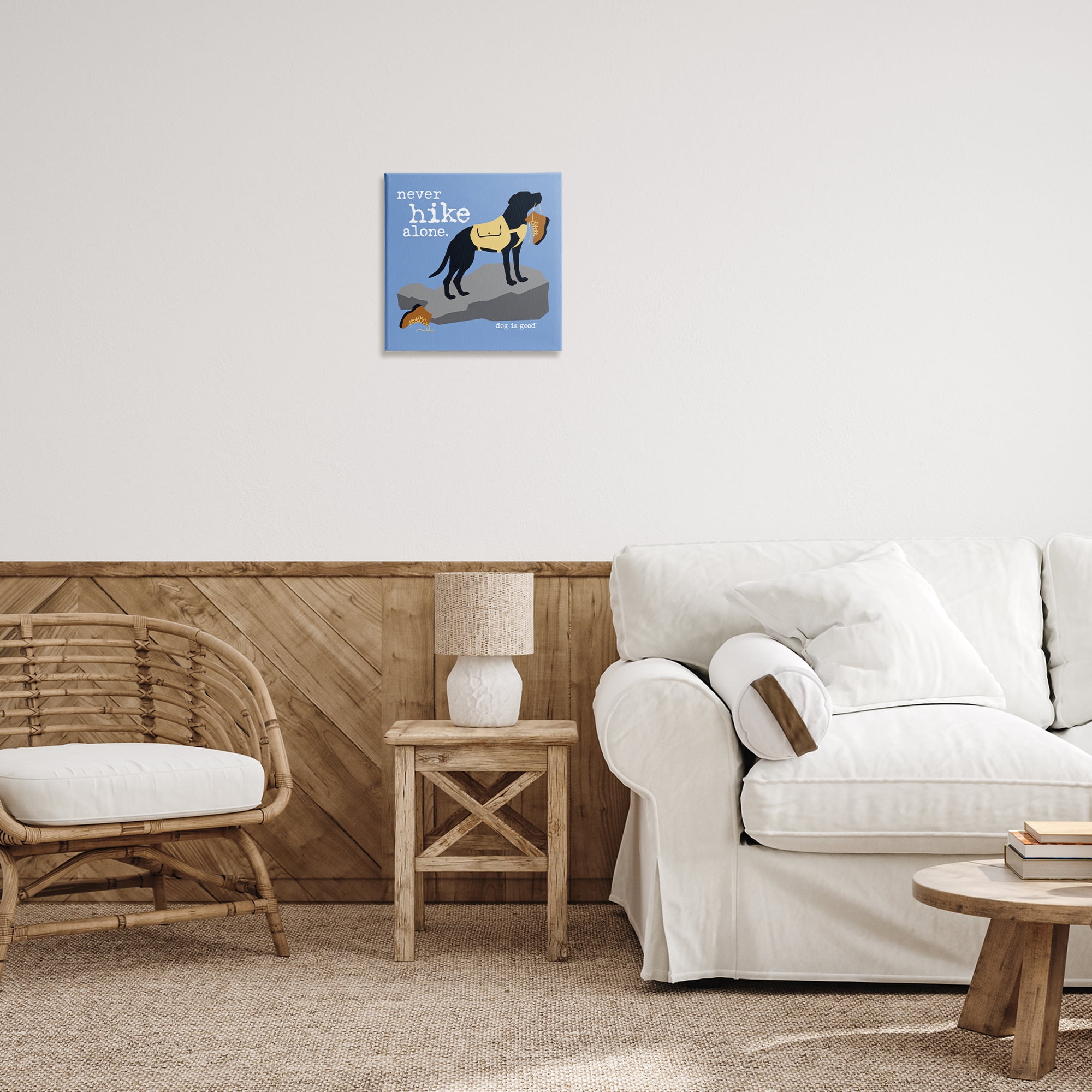 Stupell Industries Never Hike Alone Dog Animals Painting Wrapped Canvas Art Print Wall Art, 17 x 17