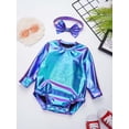 thumbnail image 3 of Hansber Toddler Baby Girls Shiny Metallic Long Sleeve Romper with Bow Headband for Birthday Party Outfit Blue 0-6M, 3 of 7