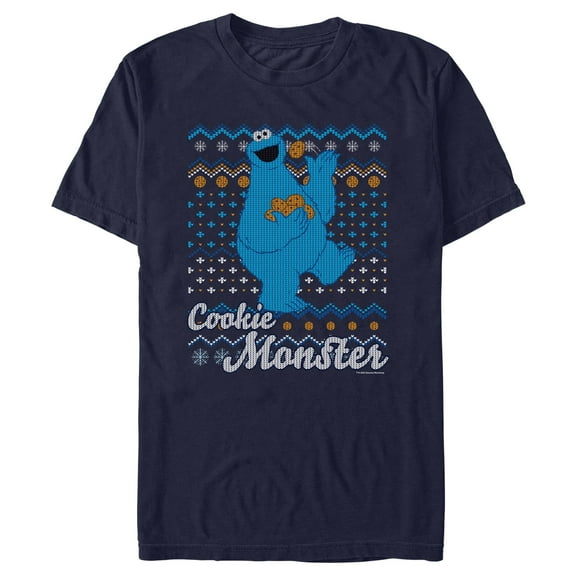 Men's Sesame Street Cookie Monster Ugly Christmas Sweater Print Graphic T-Shirt