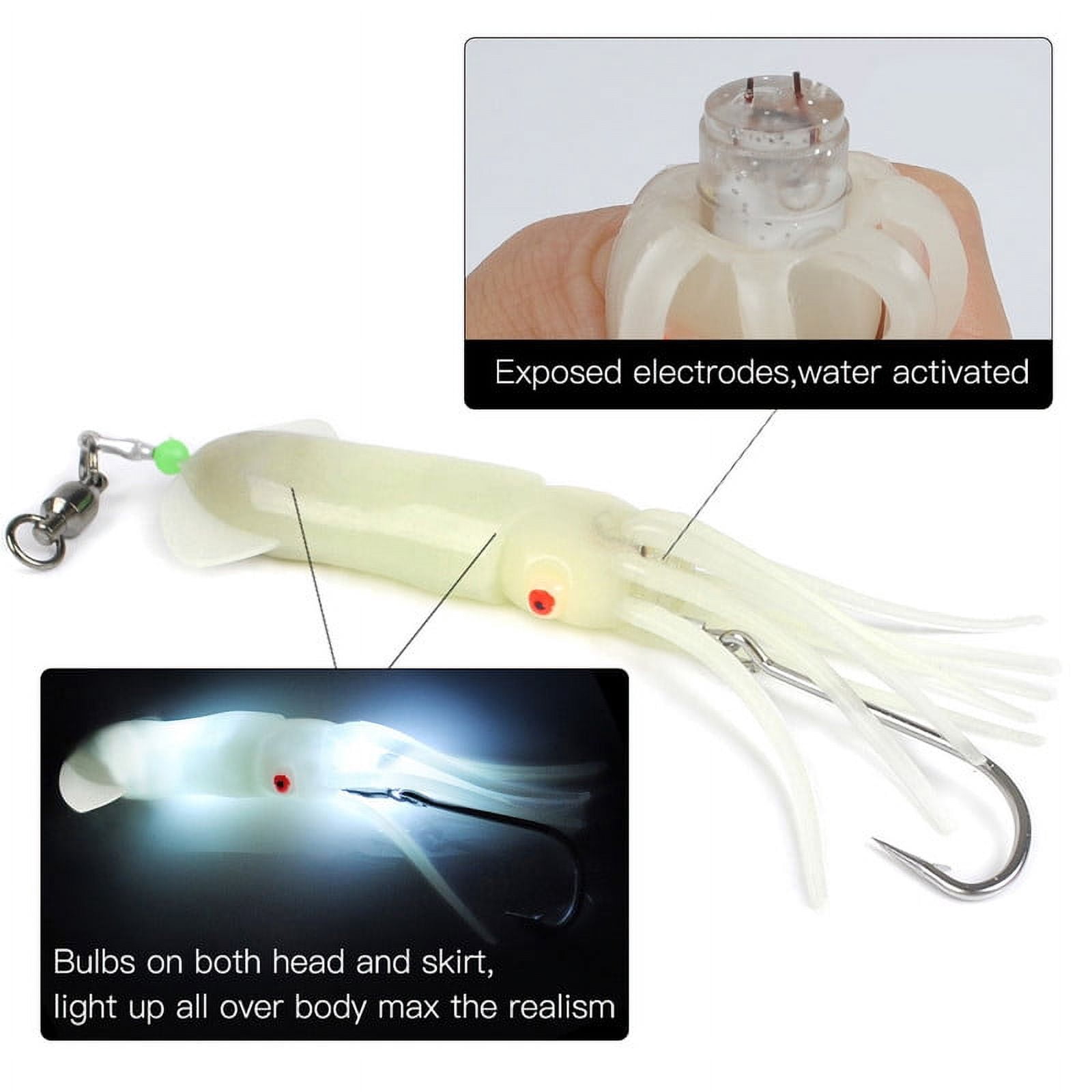 Dr.Fish Saltwater Fishing Lure Trolling Squid Offshore Teaser Bait 6" Built-in LED Light Mahi Sails Tuna Wahoo Marlin White