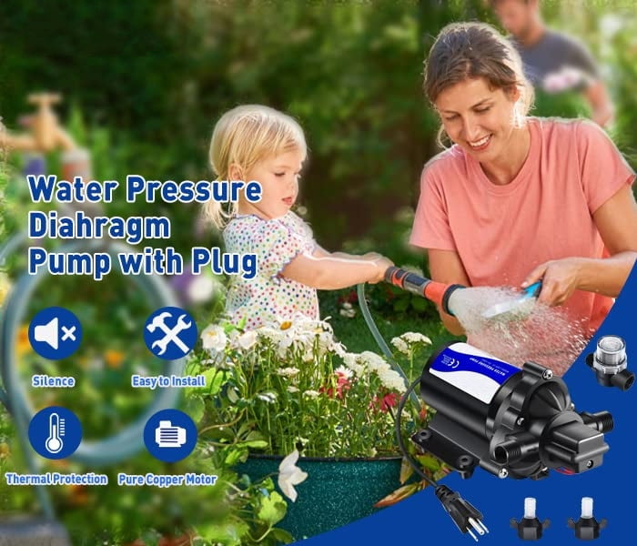 110V Fresh Water Circulating Pump 4GPM Pressure Increase Booster Pump 45 PSI Transfer Pump Self Priming on Demand Water Pump Diaphragm Pump Washdown Pump Inline Water Pump for Garden Hose…