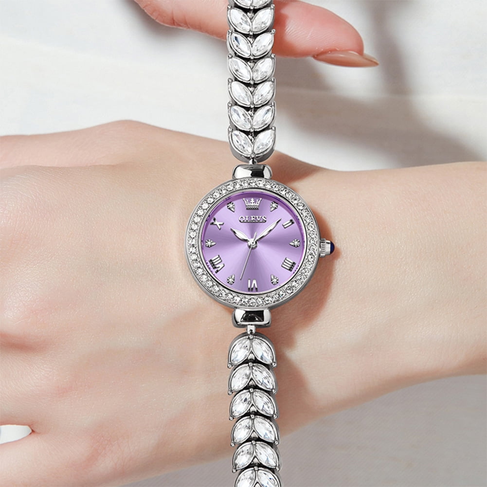 OLEVS Watches for Women Fashion Dress Analog Quartz Rose Gold Plated Stainless Steel Waterproof Luminous Luxury Ladies Watches Women Wrist Watches Gift Relojes para Mujer Pink/Purple/Green/Blue