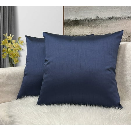 Aiking Home Solid Faux Silk Euro Shams Set of Two 26 x 26 inch, Navy