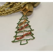 Christmas Rhinestone Jewelry, Vintage Gold-Tone Xmas Tree Brooch Pin, Fashion Holiday Jewelry