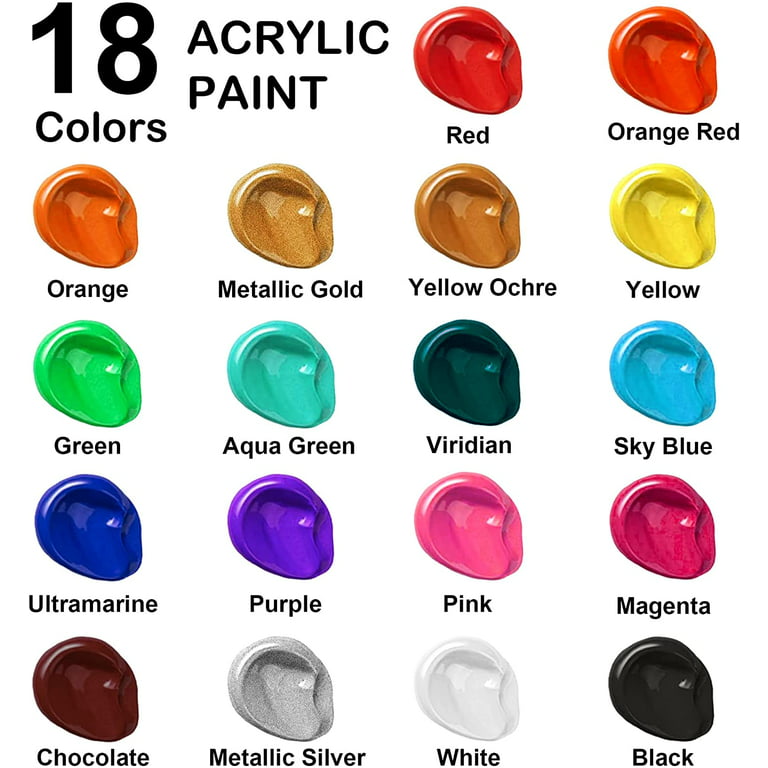 Acrylic Paint, Shuttle Art 18 Colors Acrylic Paint Bottle Set  (240ml/8.12oz), Rich Pigmented Acrylic Paints, Bulk Painting Supplies for  Artists