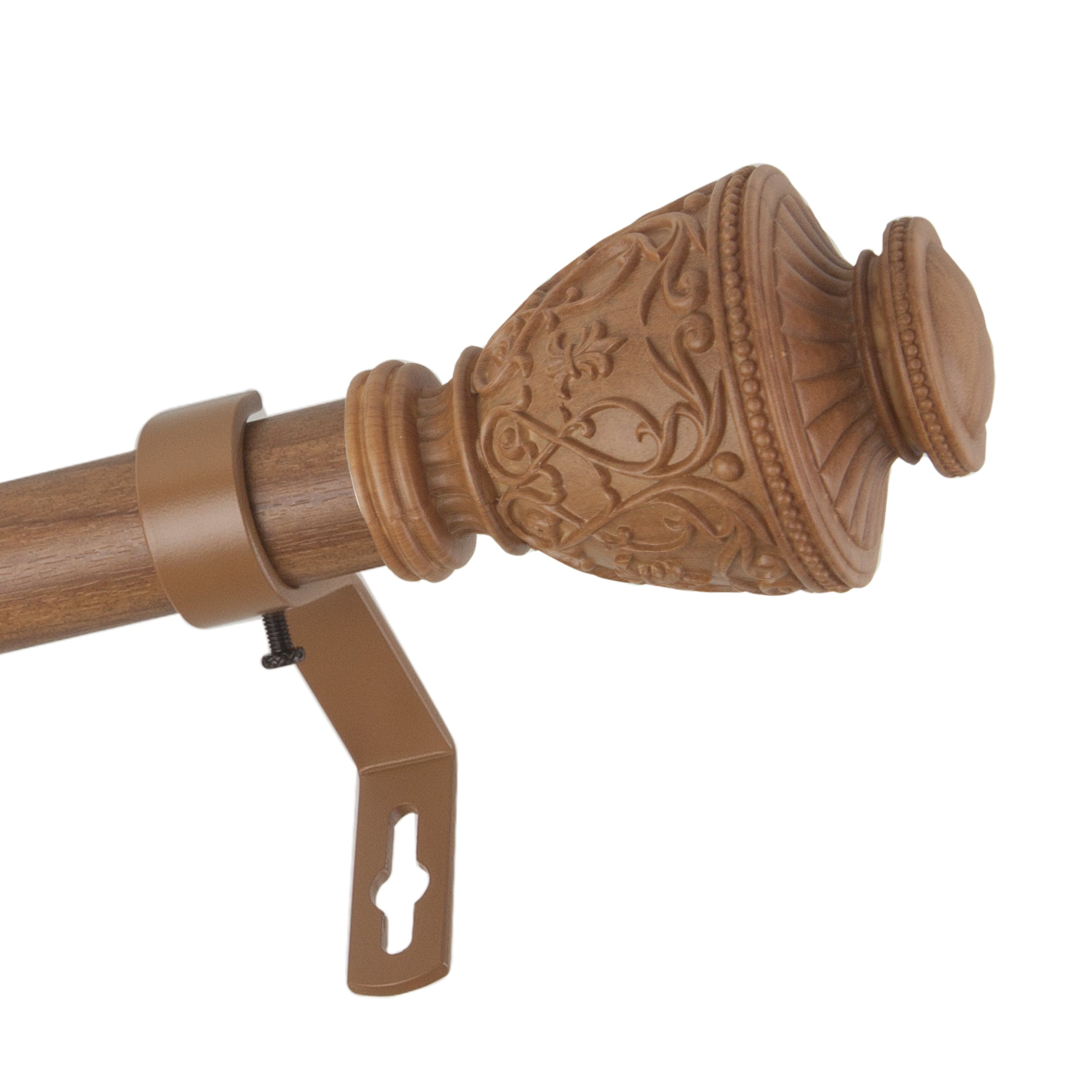 1" Dia Faux Wood Curtain Rod 28-48 inch with Rian Finials - Chestnut