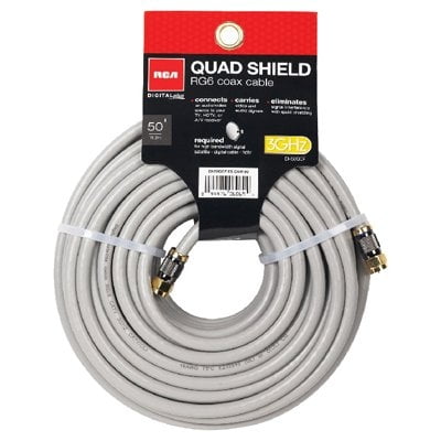 RG6 Coaxial Cable, 18 AWG Gray Quad Shield, 50-Ft. DH50QCE
