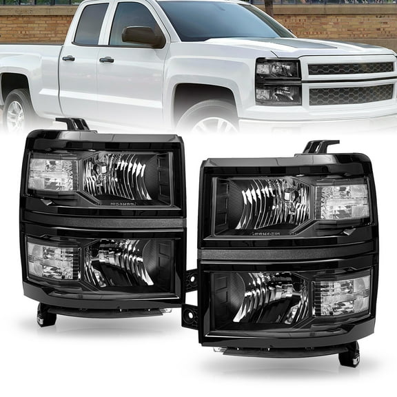 For 2014-2015 Chevy Silverado 1500 Pickup Black Headlights Headlamps LH RH 14-15