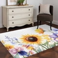 thumbnail image 3 of 2.7'x5' Area Rugs, Sunflower Indoor Outdoor Area Rug for Living Room Bedroom, Yellow Purple Summer Botanical Vintage Washable Bathroom Rugs Kitchen Floor Carpet Mats Home Decor Aesthetic, 3 of 8