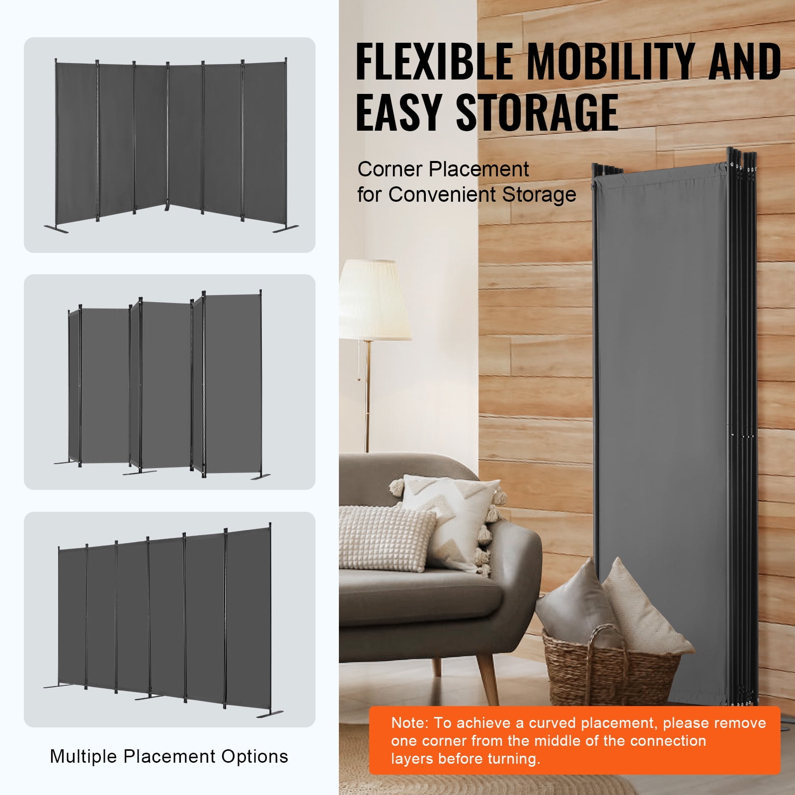 KFFKFF 6 Panel Room Dividers, 122*71 inch Foldable Privacy Screen,  Oxford Cloth Panels With Sturdy Frame for Workspace, Bedroom, Study Room