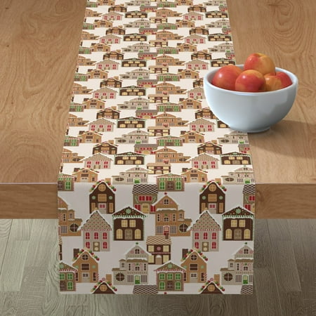 

Cotton Sateen Table Runner 90 - Gingerbread Village House Christmas Holiday Baking Print Custom Table Linens by Spoonflower