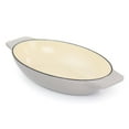 thumbnail image 4 of Martha Stewart 2 Piece Enameled Cast Iron Oval Casserole Birch Wood Trivet Set in Taupe, 4 of 6