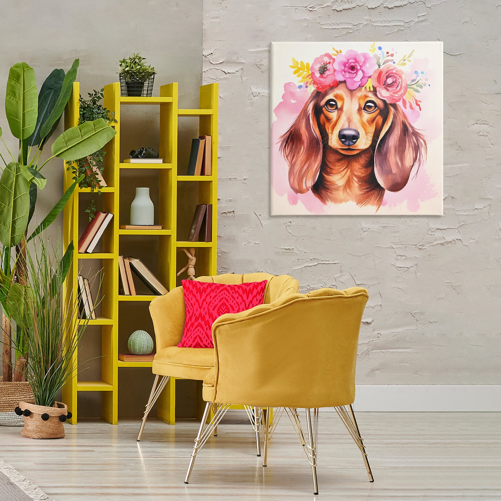 Stupell Industries Boho Wiener Dog Dachshund Animals Painting Wrapped Canvas Art Print Wall Art, 30 x 30