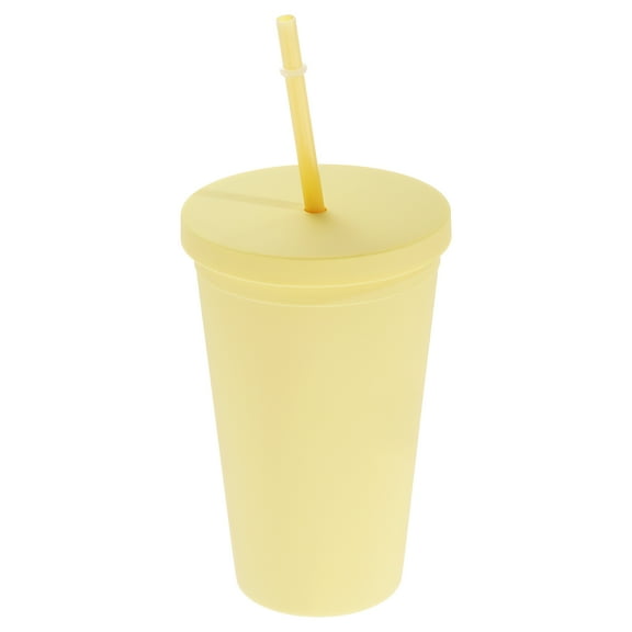 Acrylic Tumbler with Lid and Straw, 15 Oz Insulated Double Wall Cups, Matte Travel Tumblers for Parties (Candy Yellow)