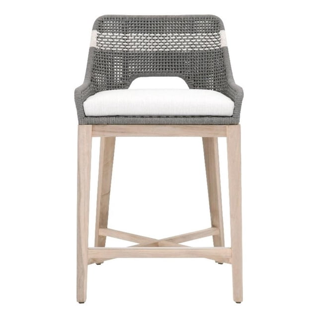 Pemberly Row Contemporary 26" Dove Rope Outdoor Counter Stool in Gray