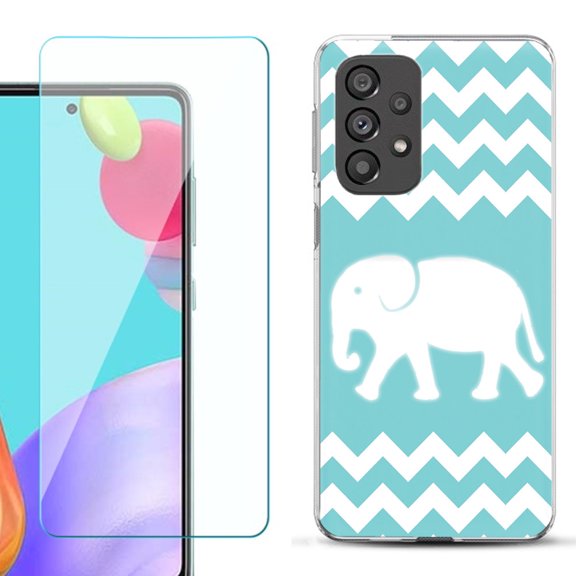 Slim-Fit Gel TPU Phone Case for Samsung Galaxy A33 5G, with Tempered Glass Screen Protector, by OneToughShield ® - Chevron/Elephant