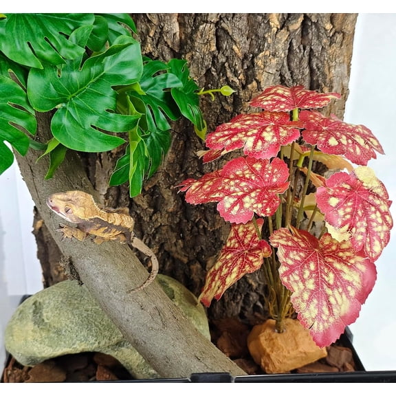 Reptile Artificial Plants for Terrarium Decor, Amphibian Habitat Decorations Bearded Dragon Tank Accessories fit Crested Gecko Leopard Lizard Chameleon Snake Frog - Fake Pink Heuchera
