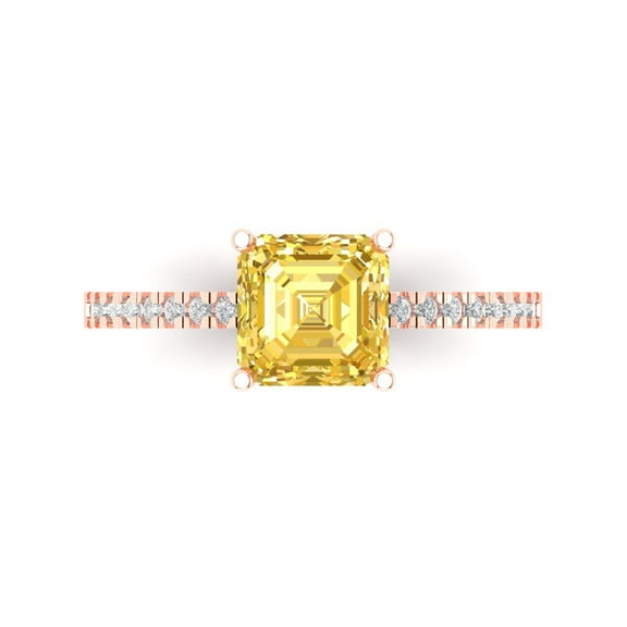 2.7 ct Cushion Cut Simulated Yellow Diamond Solitaire with Accents Engagement Ring for Women in 14K Rose Gold