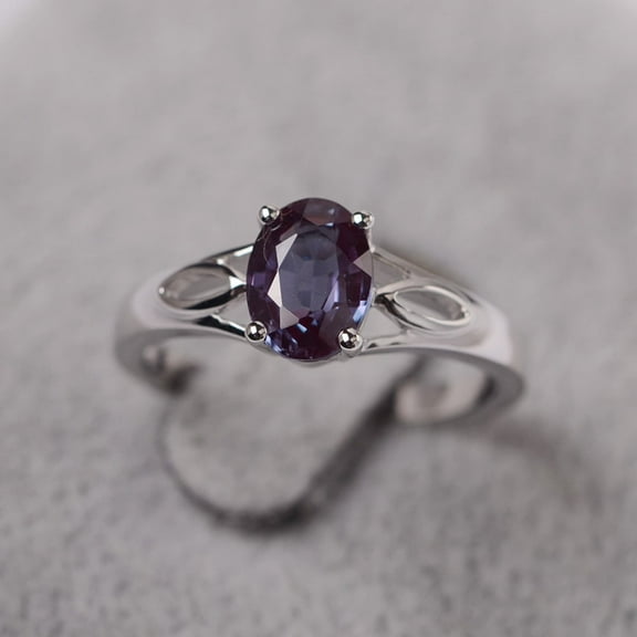 Alexandrite ring oval cut color changling gemstone ring June birthstone white gold engagement ring for women