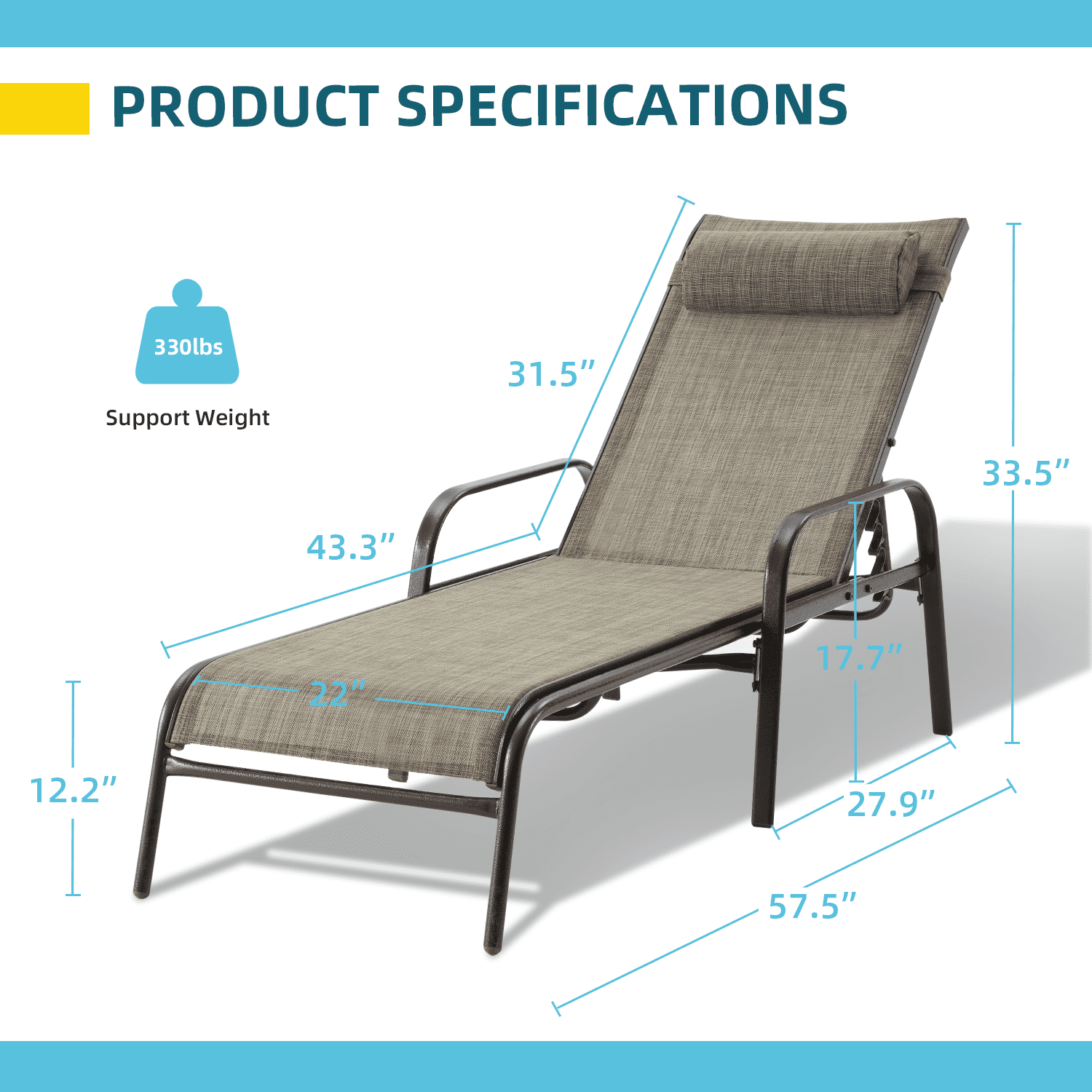 Hommow Outdoor Chaise Lounge Chair, Set of 2 Adjustable Patio Chaise Lounges for Beach Yard Pool,Brown
