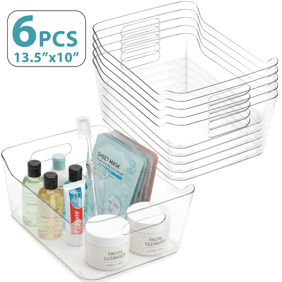 6 Pack Clear Plastic Storage Bins, TAIMASI Extra Large Pantry Organizer, 13.5" x 10" Multi-Use Organizer Bins, Stackable Storage Containers for Home, Kitchen, Cabinet