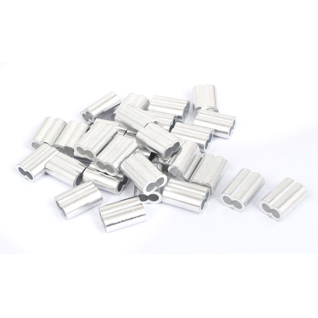 Unique Bargains Double Hole Aluminum Sleeves Silver Tone 30 Pcs for 1/4' Wire Rope