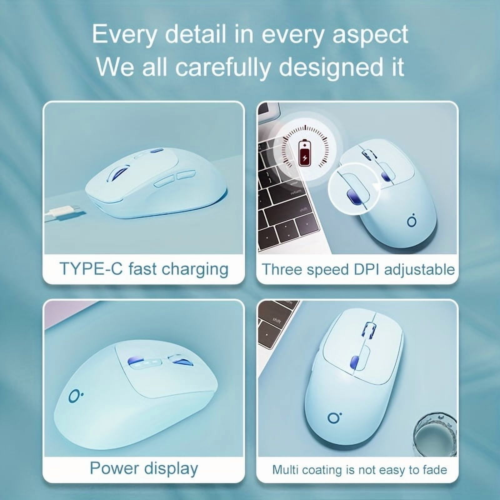 Mini ambidextrous optical wireless mouse, rechargeable 2.4G+Bluetooth, silent one-click rebound, Type-C charging, suitable for office, gaming, home, laptops and desktops, compatible with Windows 10,