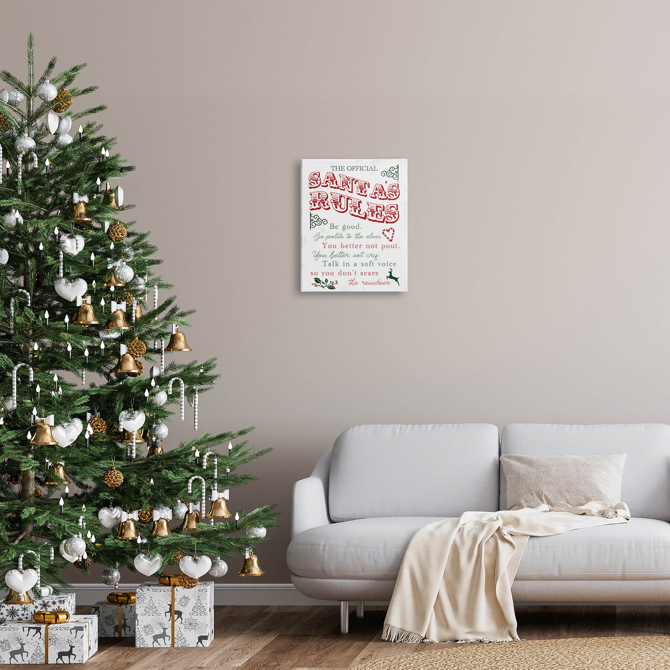 Official Santa's Rules Christmas List Holiday Graphic Art Gallery Wrapped Canvas Print Wall Art