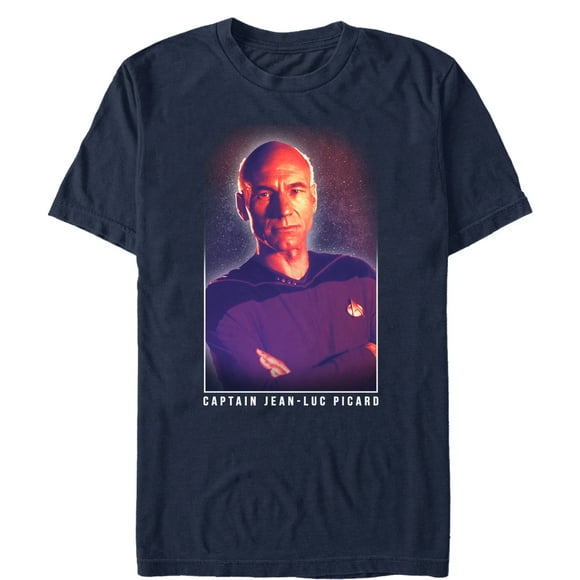 Homme Star Trek: la Prochaine Génération Capitaine Jean Luc Picard Galaxy Portrait T-Shirt - Bleu Navy - Grand