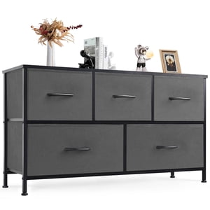 CONCETTA 5-Drawer Fabric Dresser, Gray, TV Stand