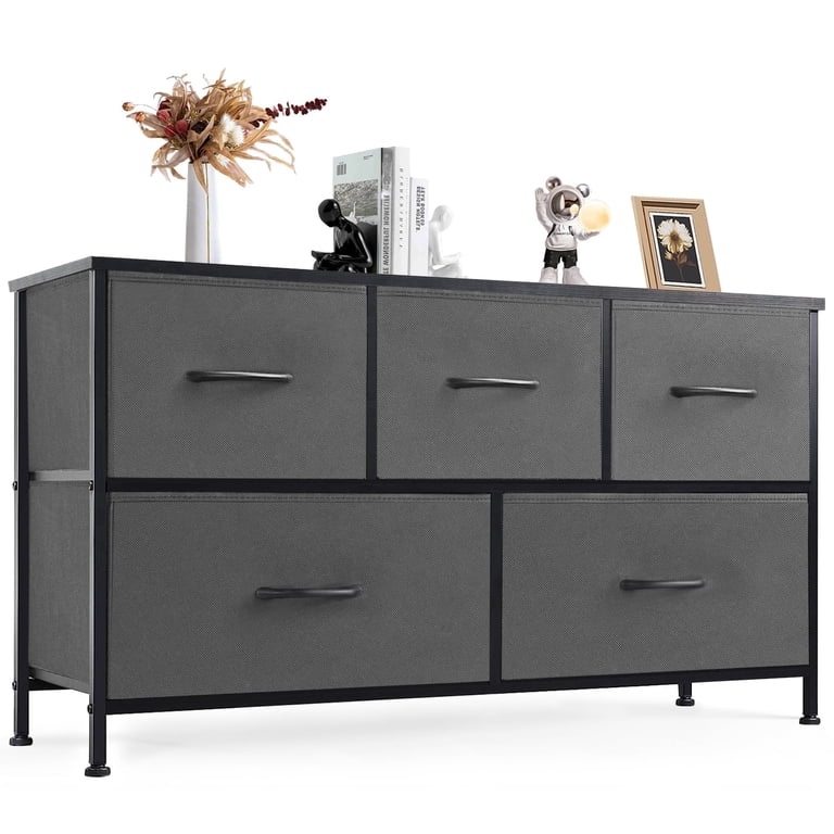CONCETTA 5-Drawer Fabric Dresser, Gray, TV Stand photo 1