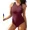 wine red, variant on Beautyin Womens Round Neck Monokini Swimwear Ribbed One Piece Swimsuit Zipper Back Swimwear Sporty Racerback High Neck Bathing Suit