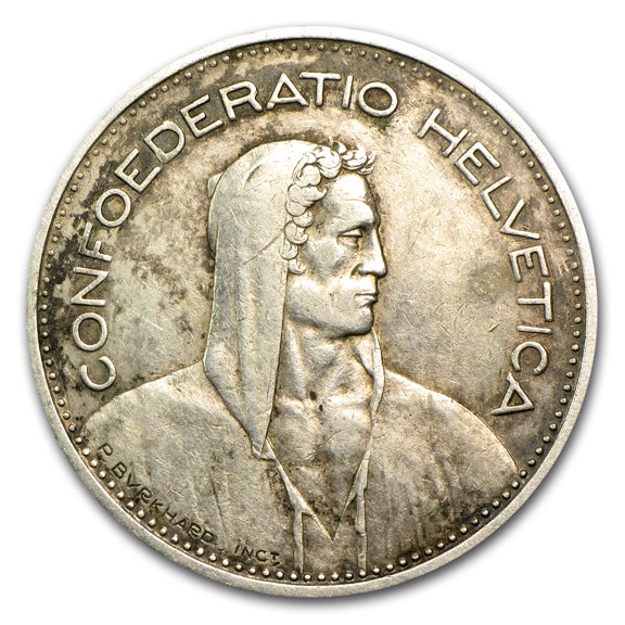 1931-1969 Switzerland Silver 5 Francs Avg Circ (ASW .4027)