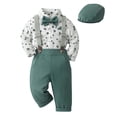 thumbnail image 3 of Toddler Boy Outfits Star Print Lapel Long Sleeve Romper And Trousers Suspenders Hat 4 Piece Wedding Wear Baby Boys' Clothing Sets Size 12-18 Months, 3 of 9