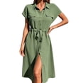 thumbnail image 2 of NTACZA Women'S Dresses Casual Midi Short Sleeve Shirt Dress Ruched Waist Collared Vacation Size L, 2 of 5
