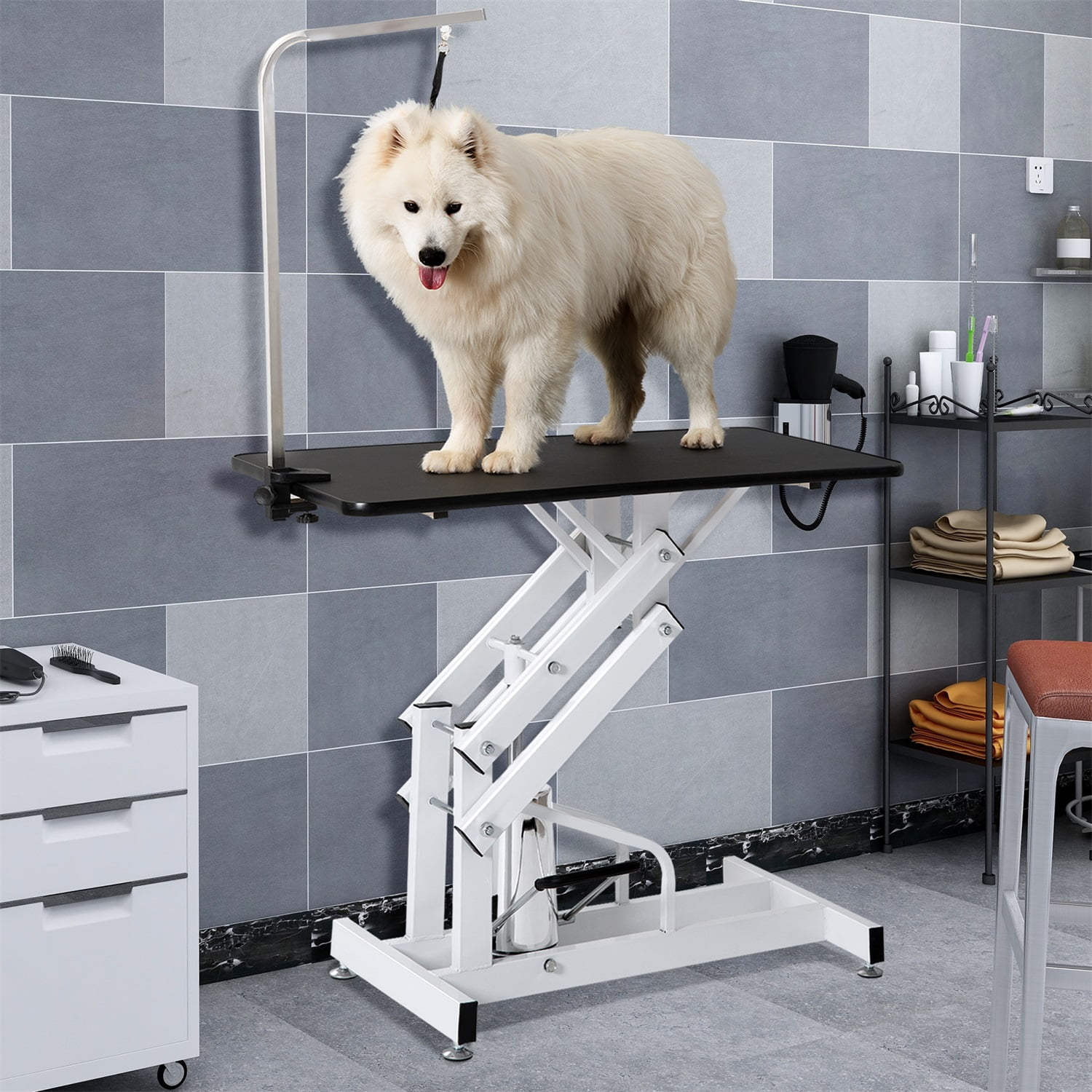 Pefilos 44" Pet Grooming Table for Dog Cats Hydraulic Heavy Duty Big Size Z-Lift Pet Grooming Table for Small Dogs Foldable Home, Black Pefilos 44" Pet Grooming Table for Dog Cats Hydraulic Heavy Duty Big Size Z-Lift Pet Grooming Table for Small Dogs Foldable Home, Black