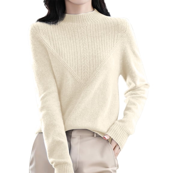 NMMUED Mock Neck Sweater Tops for Women Womens Long Sleeve Tops Mock Neck Tops for Women Tunic Sweaters for Women Pull Over Sweaters Womens Basic Sweaters for Women Beige L