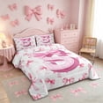 thumbnail image 4 of Meiyoeat Pink Letter S Full Size Comforter Sets 3 Pieces for Teens Girls, Cute Ribbon Bow Bedding Sets for Bedroom, Pink White,Pink Reversible, 4 of 7
