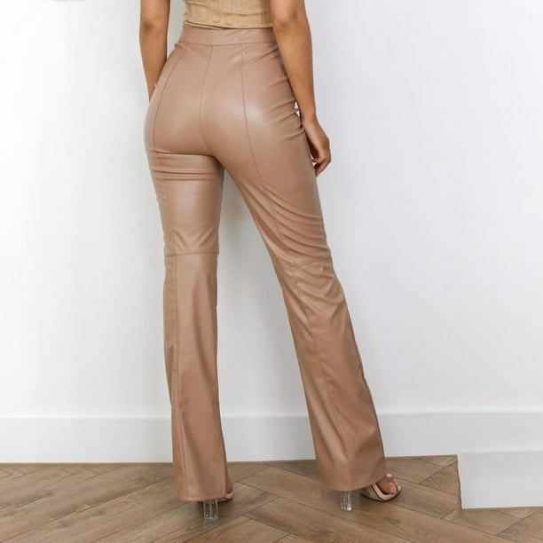 Plus Size Pants for Women Faux Leather Solid Color High Waist