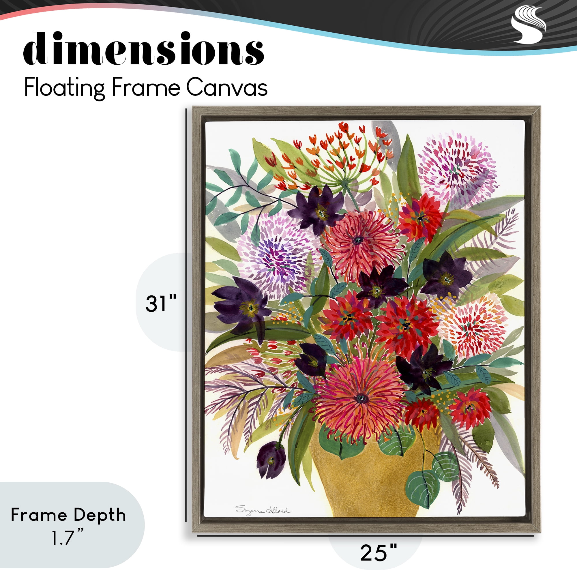 Stupell Industries Celebration Flower Bouquet Brown Framed Floater Canvas Wall Art, design by Suzanne Allard