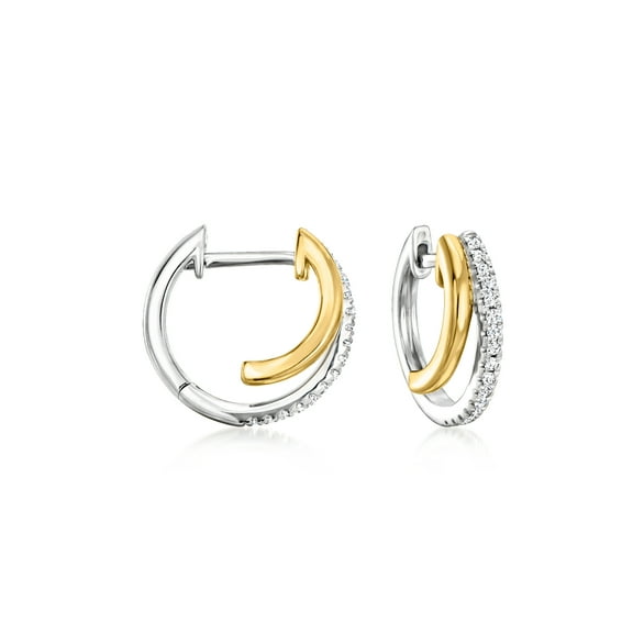 Ross-Simons 0.10 ct. t.w. Diamond Double-Hoop Earrings in 2-Tone Sterling Silver, Women's, Adult
