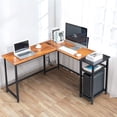 thumbnail image 3 of Fithood L-Shaped Desktop Computer Desk with Power Outlets & Shelf Tiger wood, 3 of 5