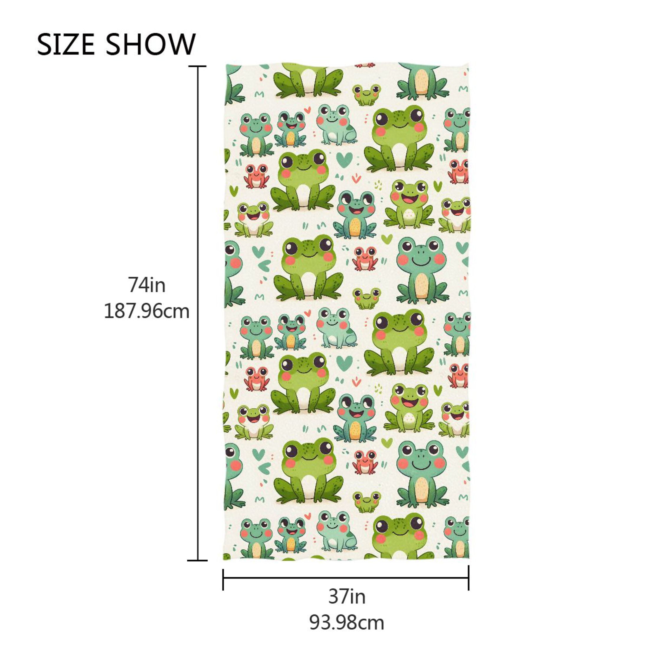 Cute Frogs and Heart Beach Towel Oversized 74"x37" Pool Towels Soft Absorbent Extra Large Quick Drying for Bathroom