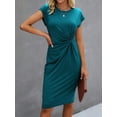 thumbnail image 3 of Teal Blue Twist Front Short Sleeve Midi Dress, 3 of 5