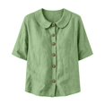 thumbnail image 6 of VBVC Women's Cotton Linen Button Down Shirt , Ladies' Peter Pan Collar Short Sleeve Blouse , Casual Summer Work Tops For Women, S-2XL, 6 of 6